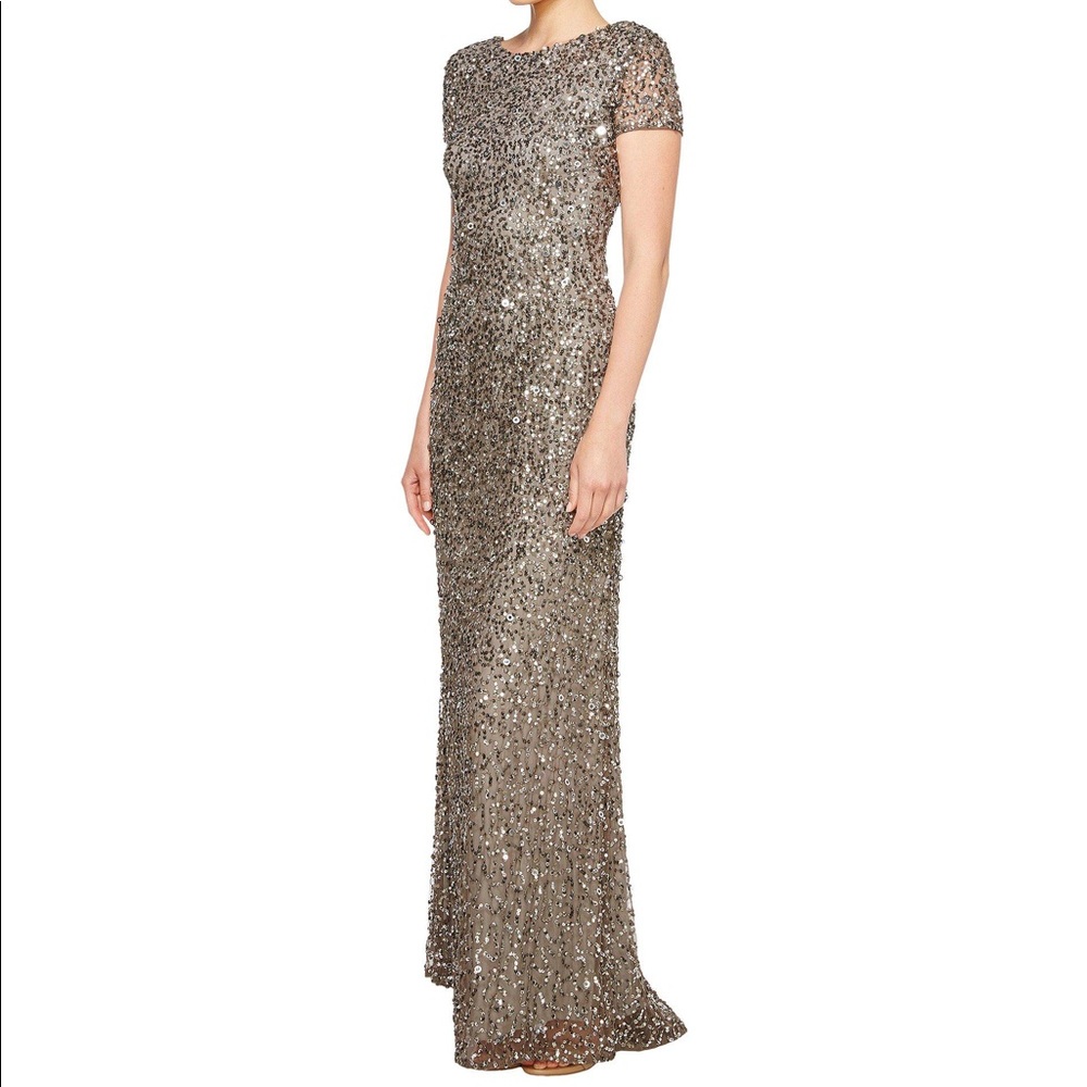 Adrianna Papell Scoop Back Cap Sleeve Gown Lead 2